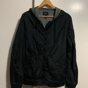 Black windbreaker with hoodie